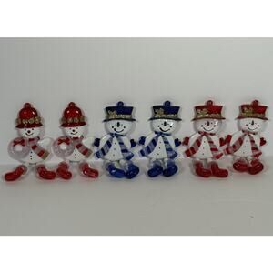 Set of 6 Dangle Legs Snowman Christmas Tree Ornaments Plastic